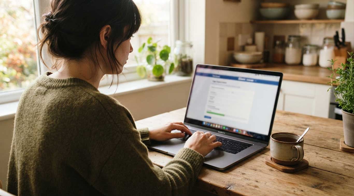 Person filling out an online registration form on a laptop at home