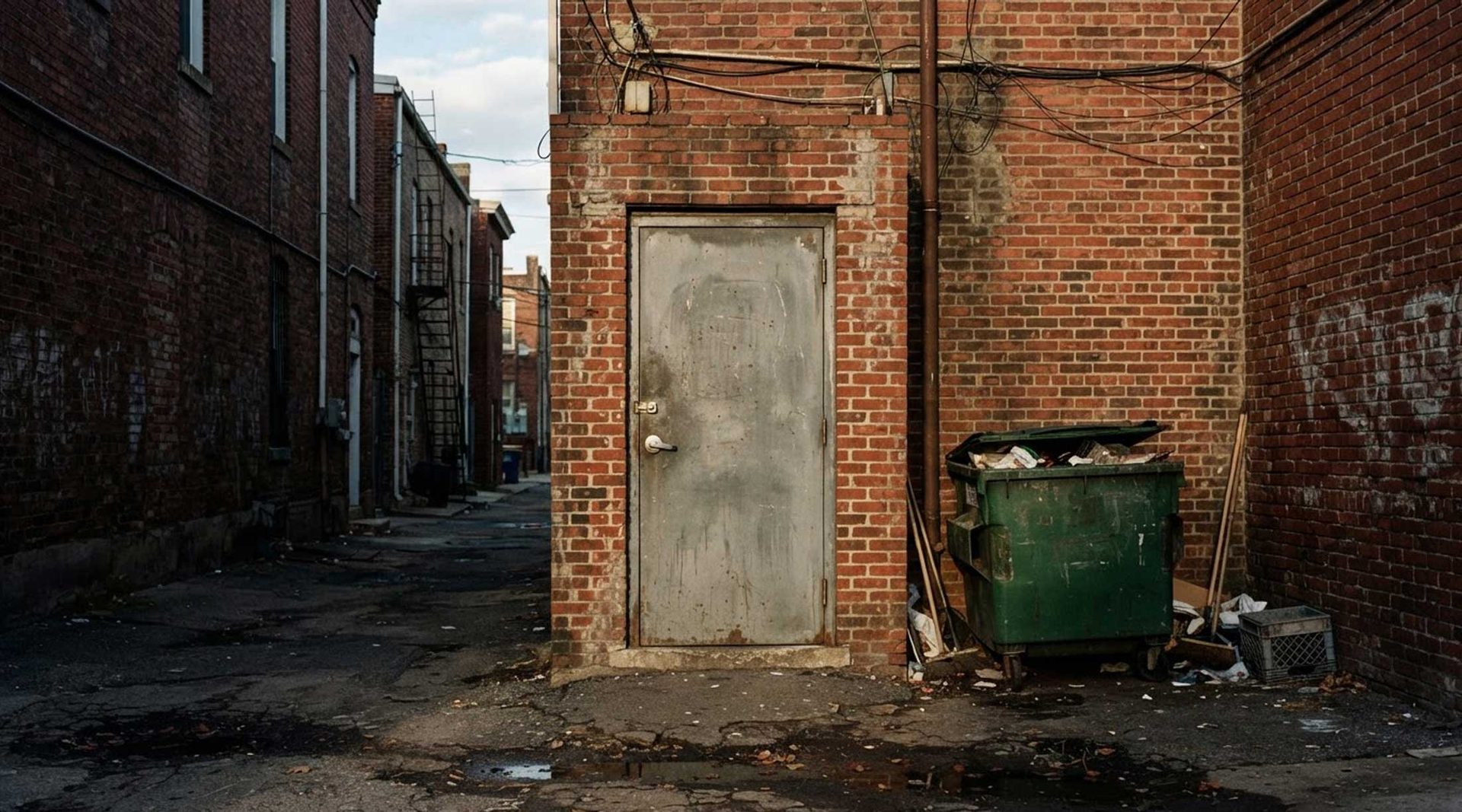 Unmonitored rear door of a commercial building in a Philadelphia alley