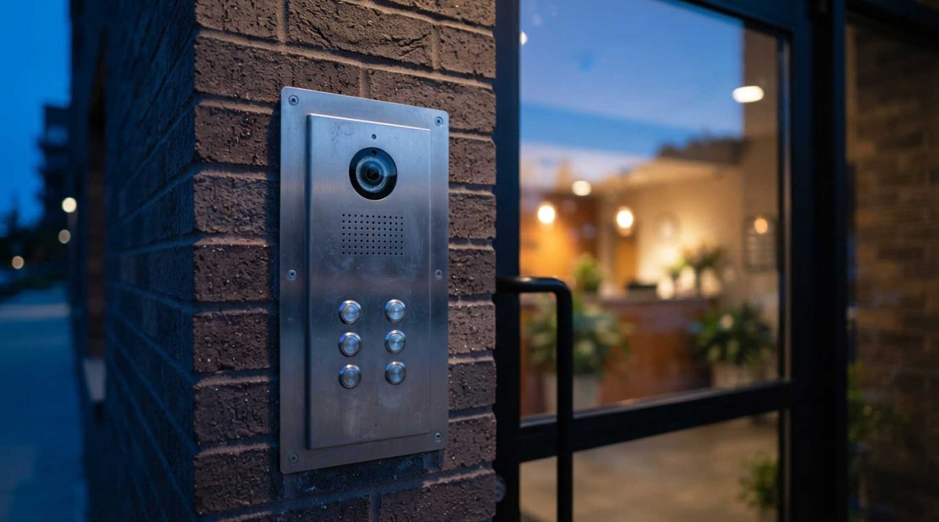 Modern video intercom panel at a multifamily building entrance